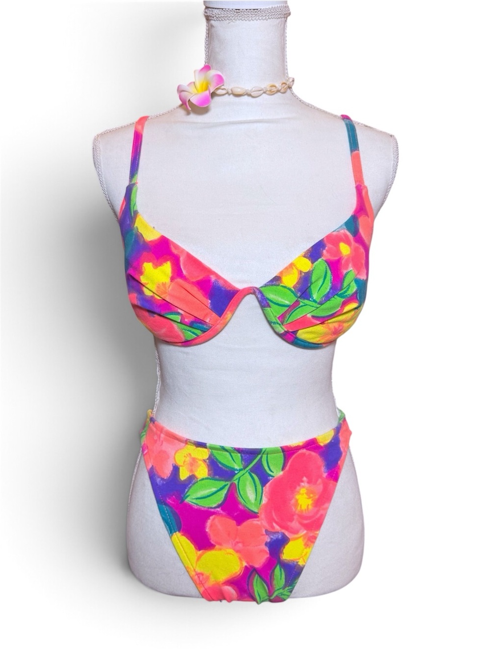 80s SASSAFRAS VINTAGE BIKINI HIGH CUT FLORAL 🫧🐠